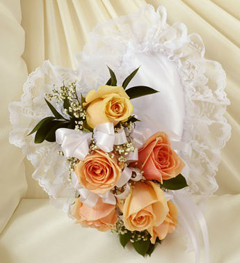 Peach Satin Heart Casket Pillow