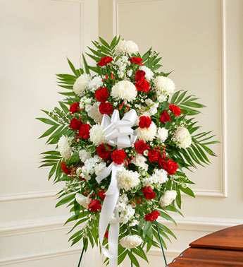 Deepest Sympathies Standing Spray - Red & White