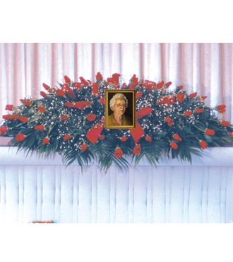 Red Rose Full Casket Spray with Picture Frame