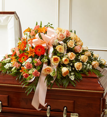 Cherished Memories Half Casket Cover Peach White