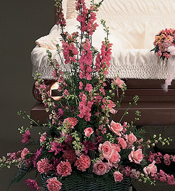 Basket Arrangement Styled in Monochramatic Pinks