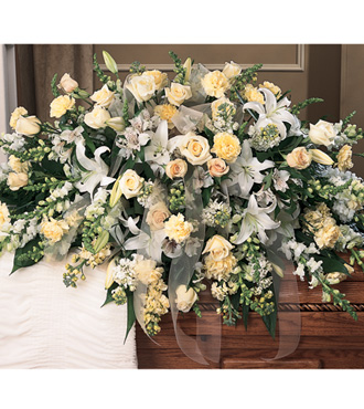 Casket Spray Half Spray Styled with White - Ivory Cream Flowers
