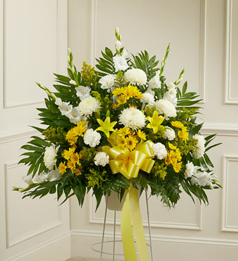 Heartfelt Sympathies Standing Basket - Yellow & White