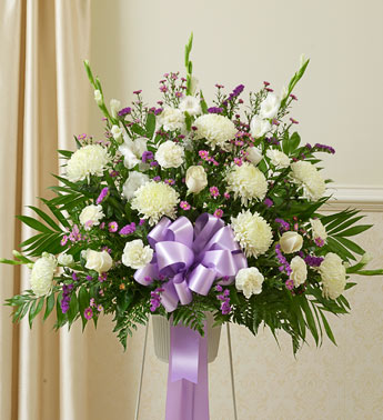 Heartfelt Sympathies Standing Basket - Lavender & White