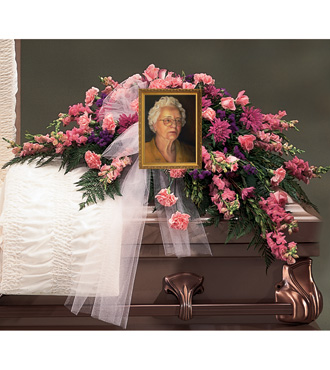 Monotone Pink Half Casket Spray With Picture Frame