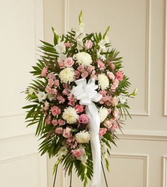 Deepest Sympathies Standing Spray - Pink & White
