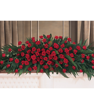 Casket Spray for Full Couch Casket Styled with Red Roses